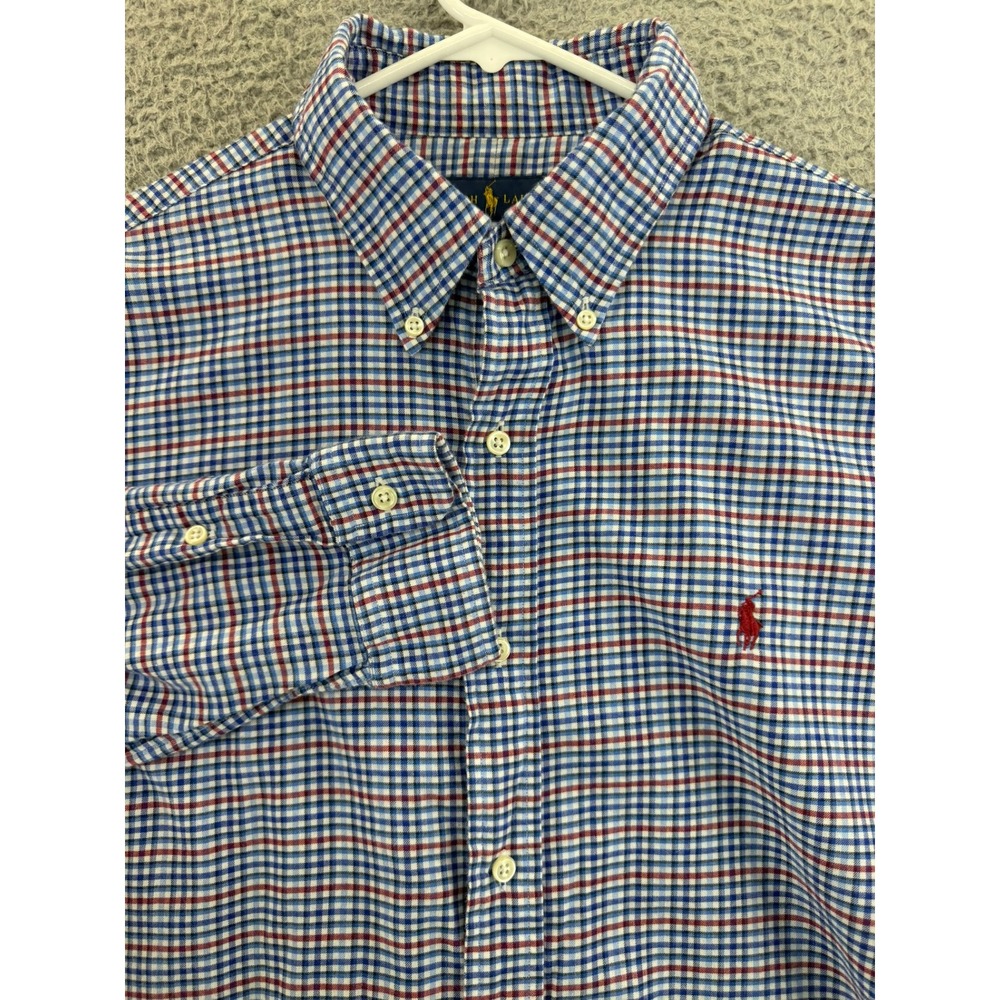Ralph Lauren Mens Plaid Button Down Shirt Blue Red White Long Sleeve Size Large